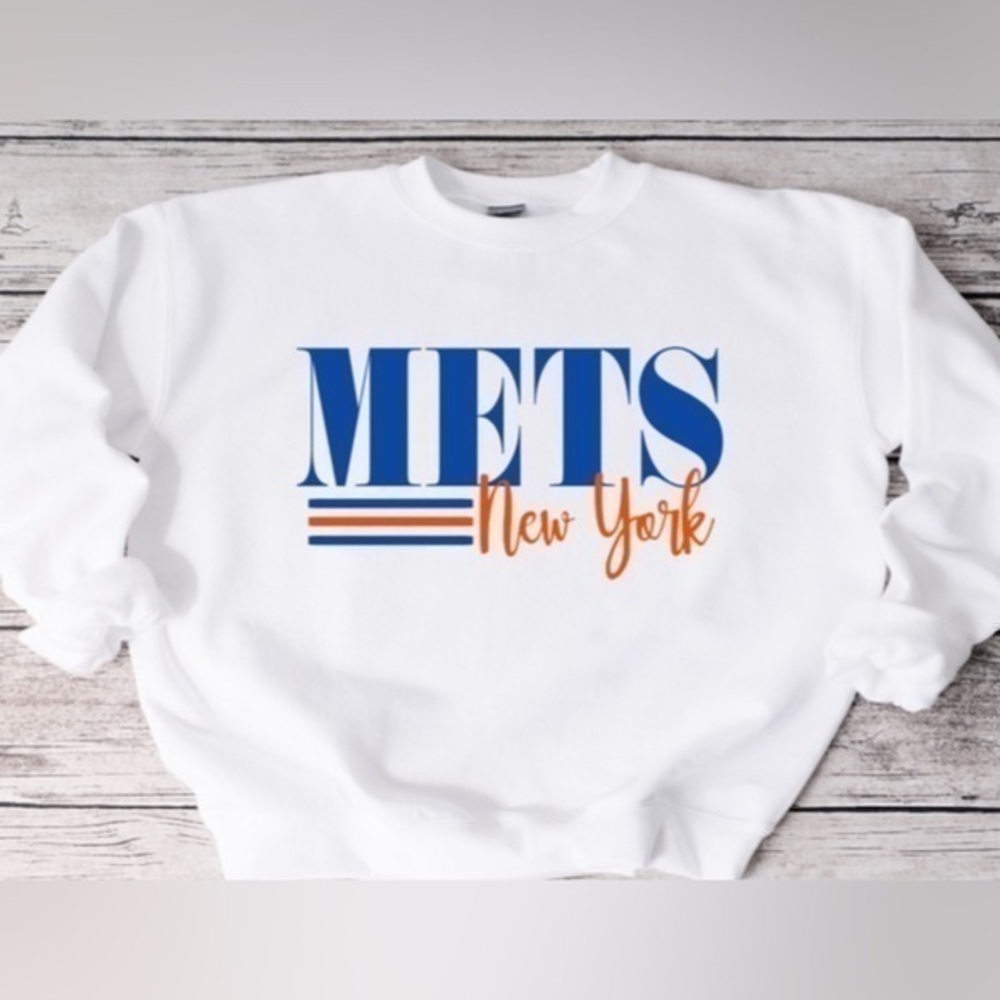 Mets Striped Crewneck- white